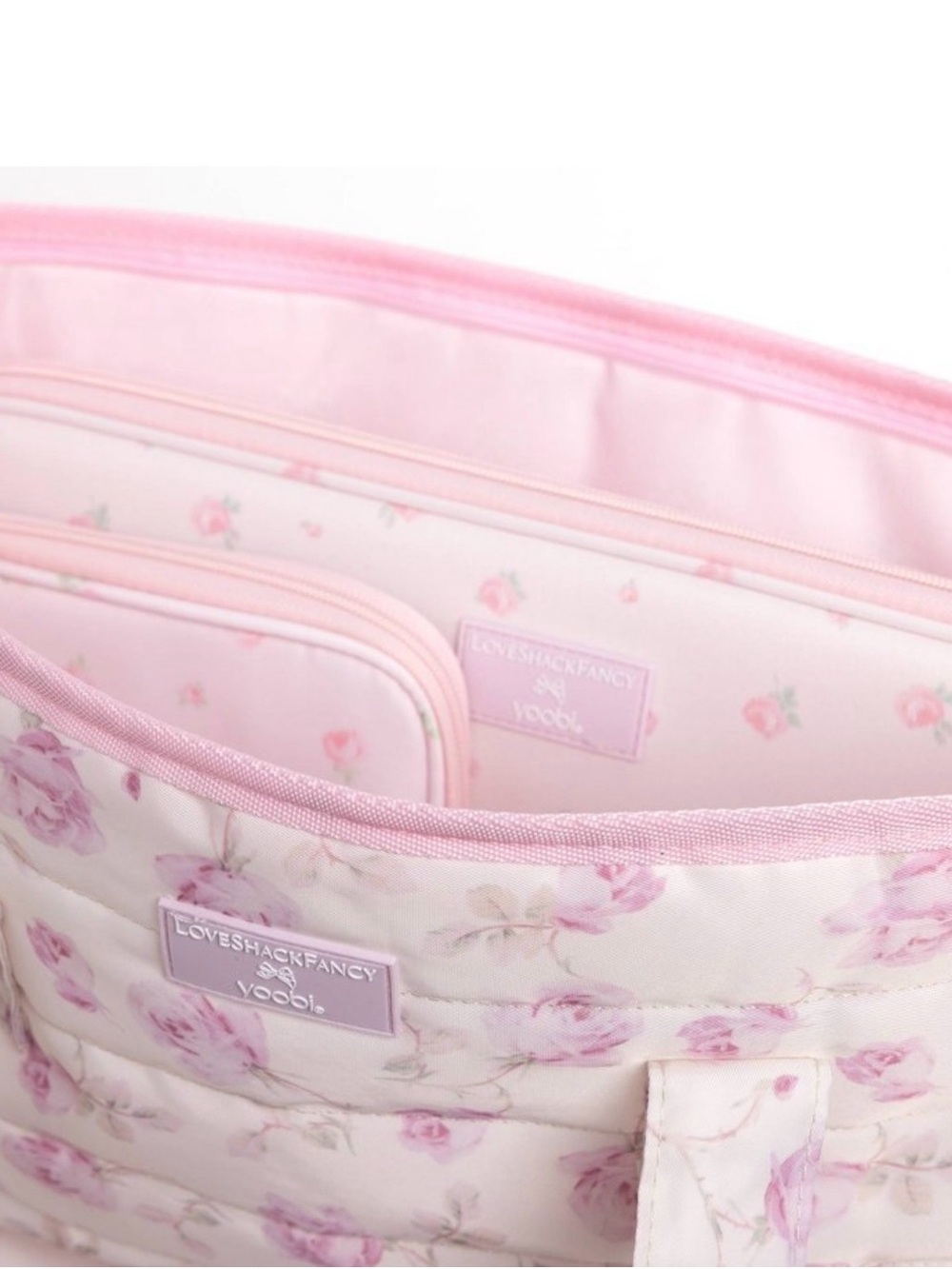 LoveShackFancy x Target - Yoobi Ribbon Rosa Quilted Weekender Tote Bag Rose Dusk - Picture 3 of 4
